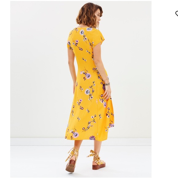 NWT FREE PEOPLE Lost in You Golden Yellow Floral Print Midi Dress - Picture 4 of 12